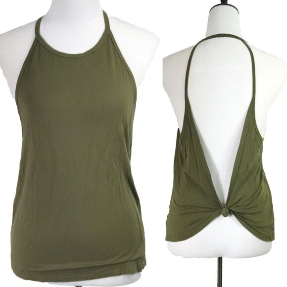 EUC Open Back Peekaboo Knot Accent Womens Medium Green Spaghetti Strap Tank Top - Picture 1 of 3